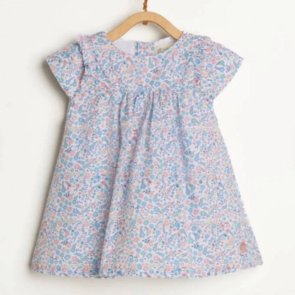 BabyCottons Pink and Floral Blue Dress with Bloomers and Matching Headband